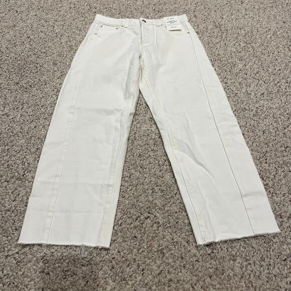 NWT Madewell Pieced Barrel Leg Jeans Sz 24 Petite White Raw Hem Denim Casual - Picture 1 of 8